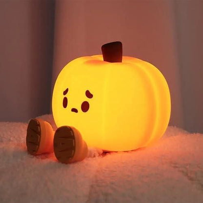 Sad Pumpkin Night Light, Cute Halloween Decor, LED Squishy Light With Feet, Dimmable Light Up for Kids Sleep, Silicone Rechargeable Bedside Touch Lamp, Dorm Room Funny Lamp