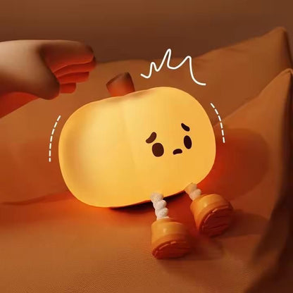 Sad Pumpkin Night Light, Cute Halloween Decor, LED Squishy Light With Feet, Dimmable Light Up for Kids Sleep, Silicone Rechargeable Bedside Touch Lamp, Dorm Room Funny Lamp